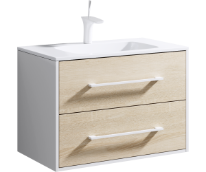 Подвесная тумба с двумя ящиками с умывальником из литьевого мрамора.