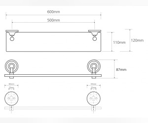 Полка стеклянная Bemeta Retro 144102247 60 x 12 x 8.7 см, бронза