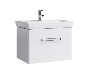 Подвесная тумба в белом глянцевом цвете с одним ящиком с умывальником