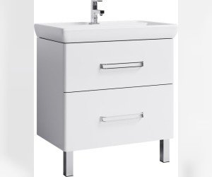 Напольная тумба в белом глянцевом цвете с двумя ящиками с умывальником