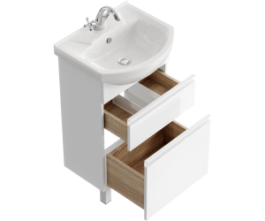 Напольная тумба 50 см с двумя ящиками в белом цвете, с умывальником