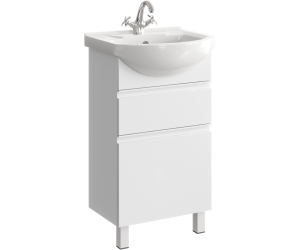 Напольная тумба 50 см с двумя ящиками в белом цвете, с умывальником