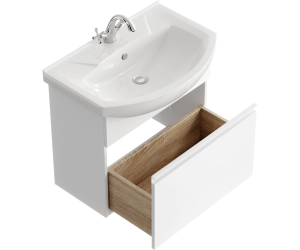 Подвесная тумба 65 см с одним ящиком в белом цвете, с умывальником