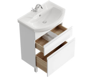 Напольная тумба 65 см с двумя ящиками в белом цвете, с умывальником