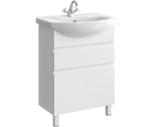 Напольная тумба 65 см с двумя ящиками в белом цвете, с умывальником