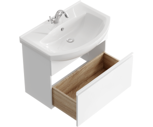 Подвесная тумба 76 см с одним ящиком в белом цвете, с умывальником