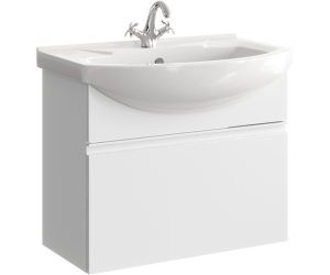 Подвесная тумба 76 см с одним ящиком в белом цвете, с умывальником