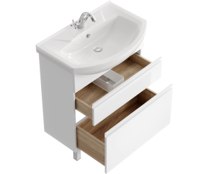 Напольная тумба 76 см с двумя ящиками в белом цвете, с умывальником