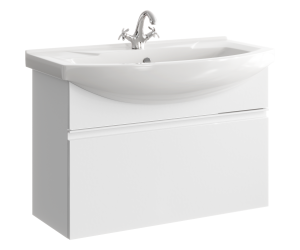 Подвесная тумба 88 см с одним ящиком в белом цвете, с умывальником