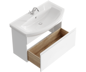 Подвесная тумба 88 см с одним ящиком в белом цвете, с умывальником