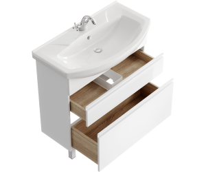 Напольная тумба 88 см с двумя ящиками в белом цвете, с умывальником