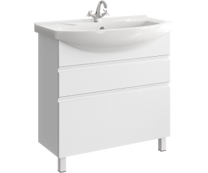 Напольная тумба 88 см с двумя ящиками в белом цвете, с умывальником