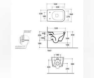 Подвесной унитаз Globo Stone STS03.BI 36*52 см с системой скрытого крепежа, цвет белый