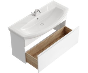 Подвесная тумба 107 см с одним ящиком в белом цвете, с умывальником