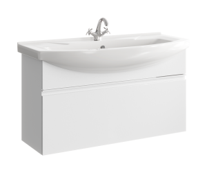 Подвесная тумба 107 см с одним ящиком в белом цвете, с умывальником
