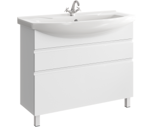 Напольная тумба 107 см с двумя ящиками в белом цвете, с умывальником