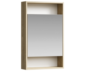 Универсальный левый/правый зеркальный шкаф с одной дверью и двумя открытыми полками, цвет дуб балтийский