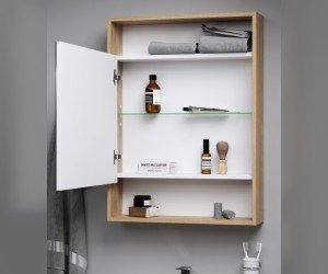 Универсальный левый/правый зеркальный шкаф с одной дверью и двумя открытыми полками, цвет дуб балтийский