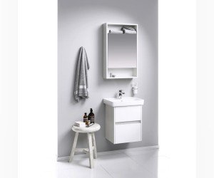 Универсальный левый/правый зеркальный шкаф с одной дверью и двумя открытыми полками, цвет дуб канадский