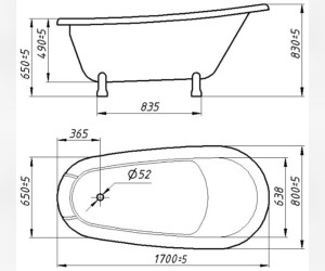 Ванна из искусственного камня Фэма Салерно 2 белая, 170 x 80 см, ножки бронза