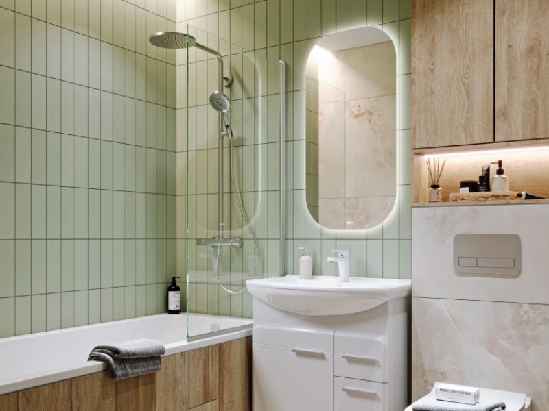 Зеркало со светодиодной подсветкой, сенсорным выключателем и регулятором освещенности.