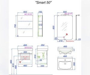 Подвесная тумба с одним ящиком, цвет бетон светлый с умывальником