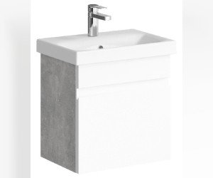 Подвесная тумба с одним ящиком, цвет бетон светлый с умывальником