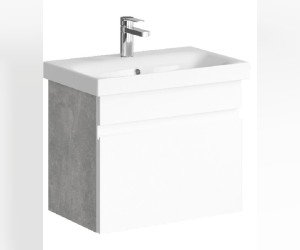 Подвесная тумба с одним ящиком, цвет бетон светлый с умывальником