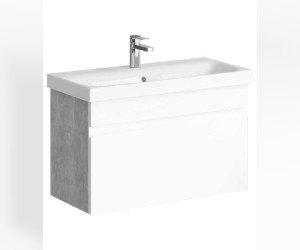 Подвесная тумба с одним ящиком, цвет бетон светлый с умывальником