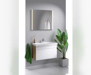 Подвесная тумба с одним ящиком, цвет дуб балтийский с умывальником