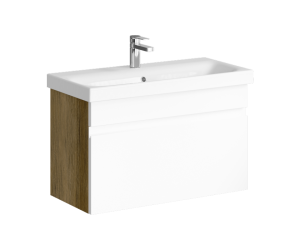 Подвесная тумба с одним ящиком, цвет дуб балтийский с умывальником