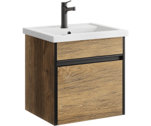 Подвесная тумба 50 см с одним ящиком в цвете дуб балтийский, с умывальником