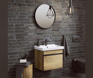 Подвесная тумба 50 см с одним ящиком в цвете дуб балтийский, с умывальником