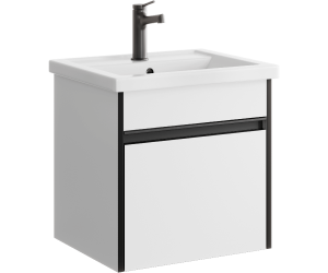 Подвесная тумба 50 см с одним ящиком в белом цвете, с умывальником