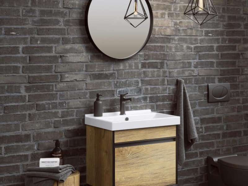 Подвесная тумба 60 см с одним ящиком в цвете дуб балтийский, с умывальником