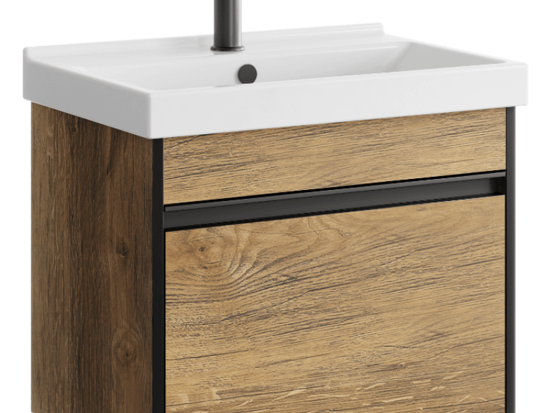 Подвесная тумба 60 см с одним ящиком в цвете дуб балтийский, с умывальником