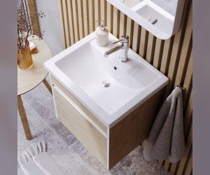 Подвесная тумба 60 см с одним ящиком в цвете дуб давос, с умывальником