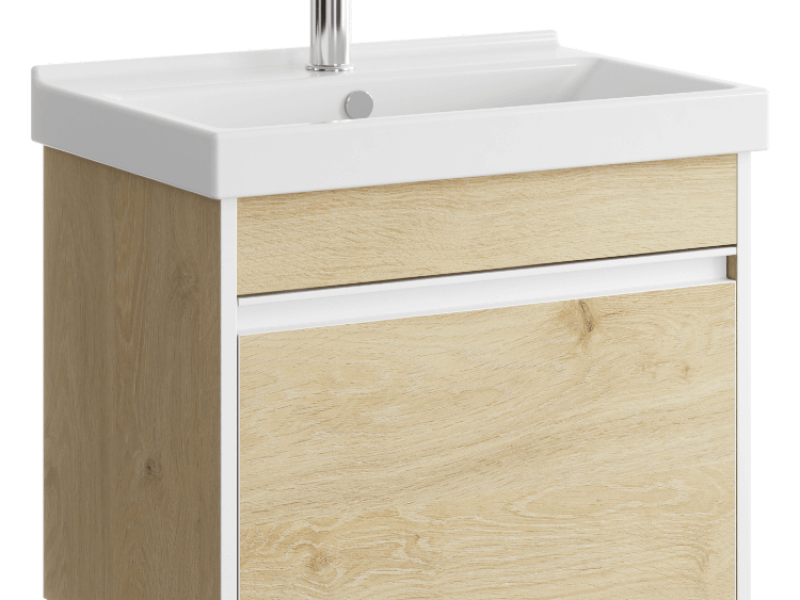 Подвесная тумба 60 см с одним ящиком в цвете дуб давос, с умывальником