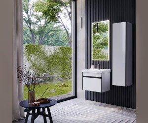 Подвесная тумба 60 см с одним ящиком в белом цвете, с умывальником