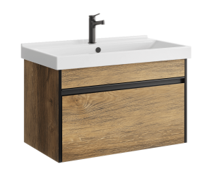 Подвесная тумба 80 см с одним ящиком в цвете дуб балтийский, с умывальником