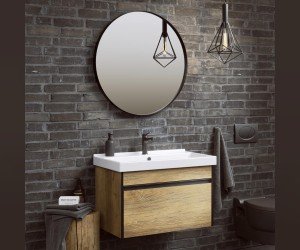 Подвесная тумба 80 см с одним ящиком в цвете дуб балтийский, с умывальником