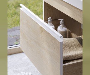 Подвесная тумба 80 см с одним ящиком в цвете дуб давос, с умывальником