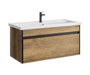 Подвесная тумба 100 см с одним ящиком в цвете дуб балтийский, с умывальником