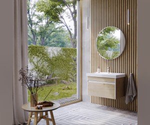 Подвесная тумба 100 см с одним ящиком в цвете дуб давос, с умывальником