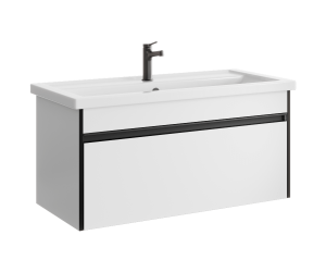 Подвесная тумба 100 см с одним ящиком в белом цвете, с умывальником