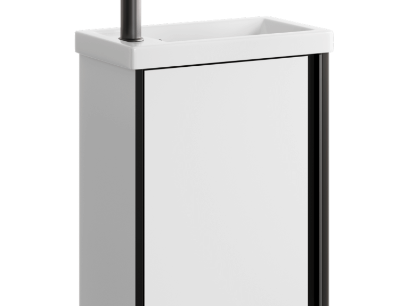 Подвесная тумба 45 см с одной универсальной дверью в белом цвете, с умывальником