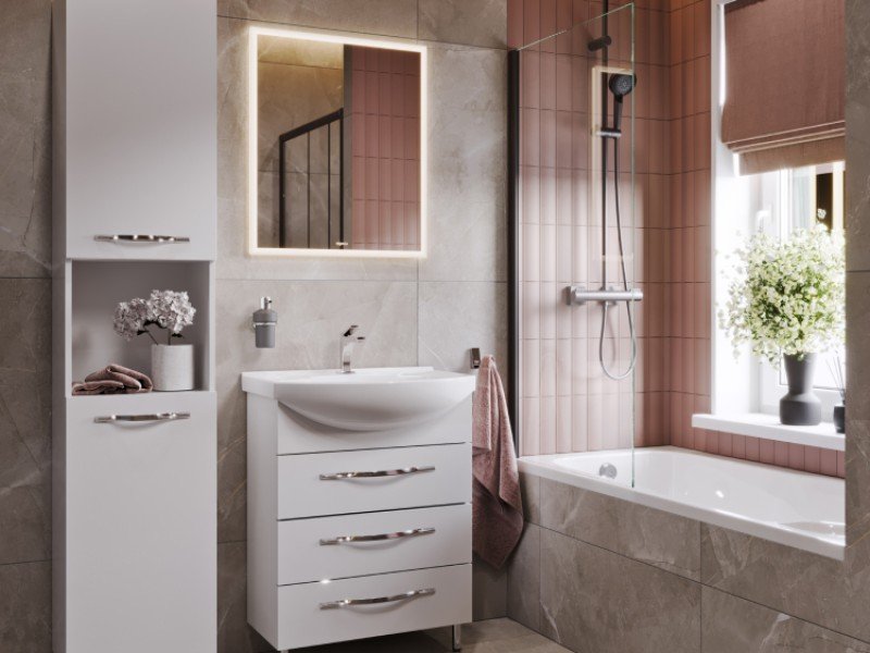 Зеркало со светодиодной подсветкой, сенсорным выключателем, регулятором освещенности и обогревом