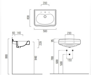 Раковина GSI Old Antea, 553011, 56 x 43 x 22 см