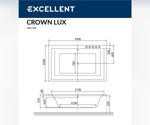 Ванна гидромассажная Excellent Crown Lux 190 x 120 см, LINE, хром, каркас в подарок