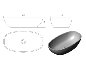 Раковина TEFIA Nano Concrete 63 Х 34,5 бетон HOLBI
